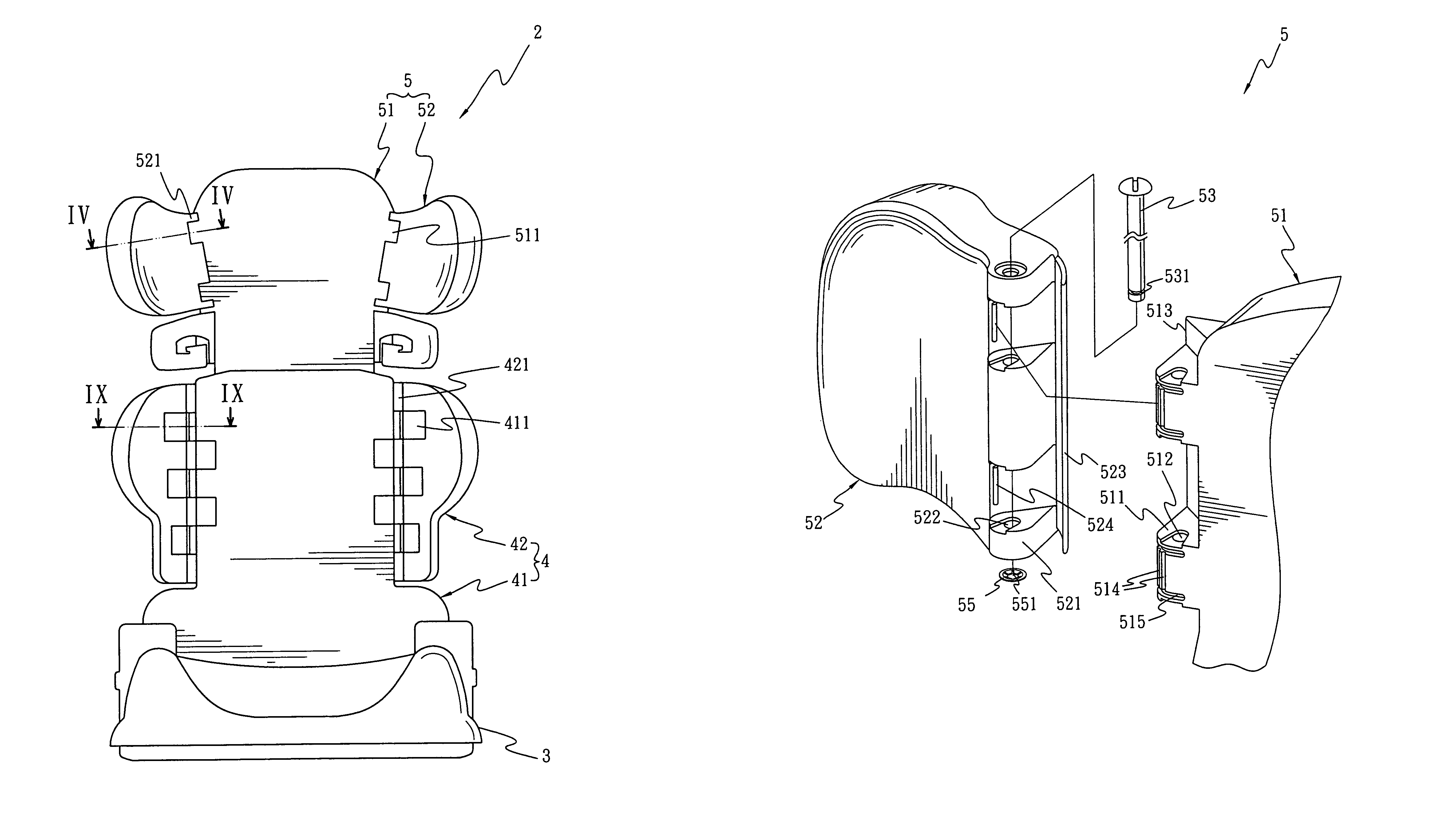 Child car seat device with wing components