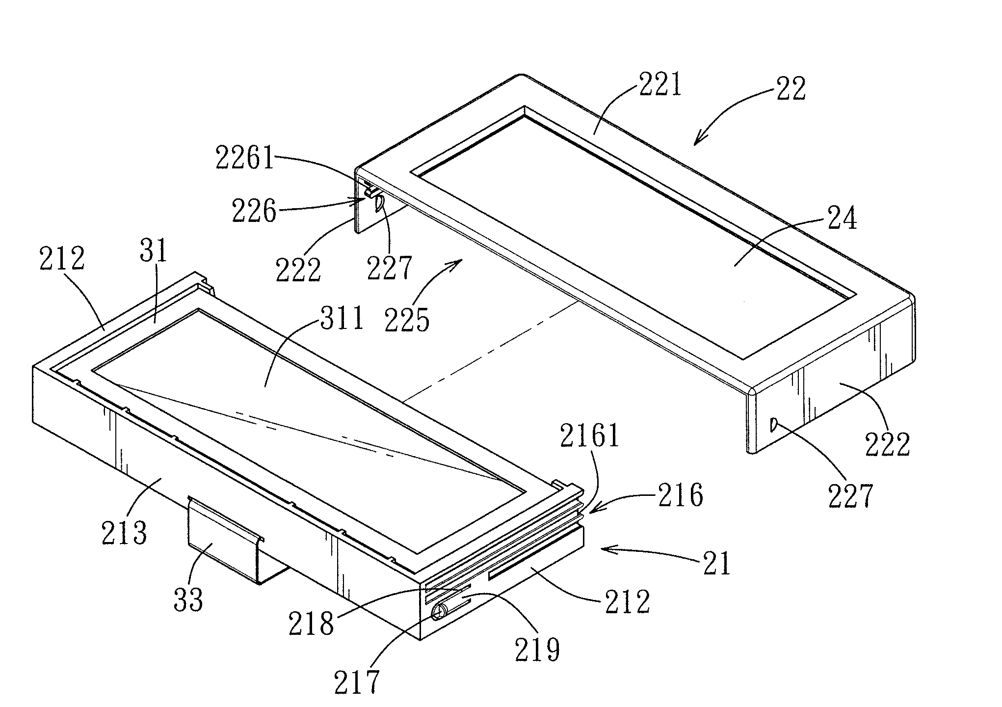 Anti-static housing and related display device assembly