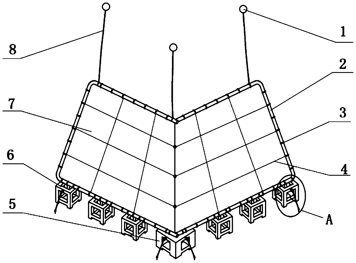 Curtain type manual down-flow device combined with fish reefs