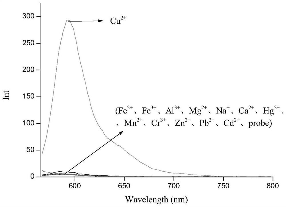 Six-membered spiro rhodamine copper ion fluorescent probe containing hydroxyurea structure as well as preparation method and application of six-membered spiro rhodamine copper ion fluorescent probe