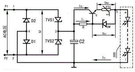 LED lamp driving power supply with lightning protection and automatic temperature control functions