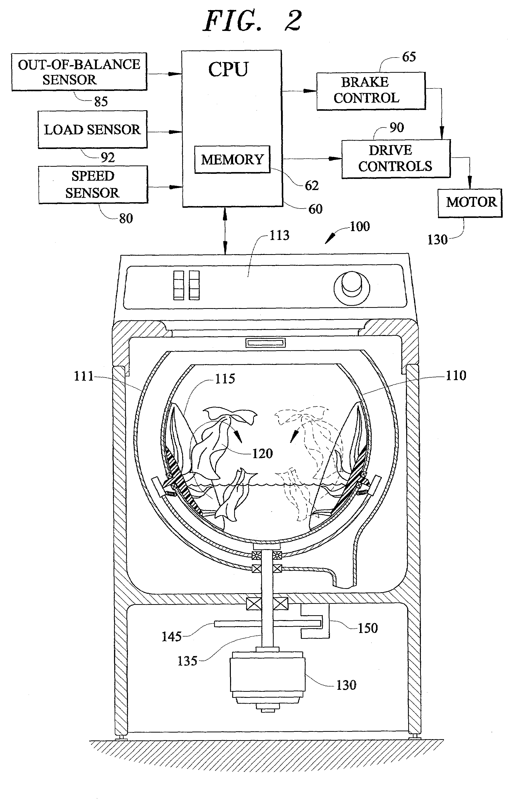 Braking control system for a washing machine