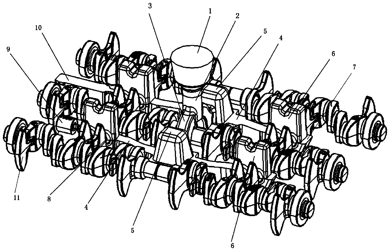 Space spanning pouring system for iron mold sand coating process