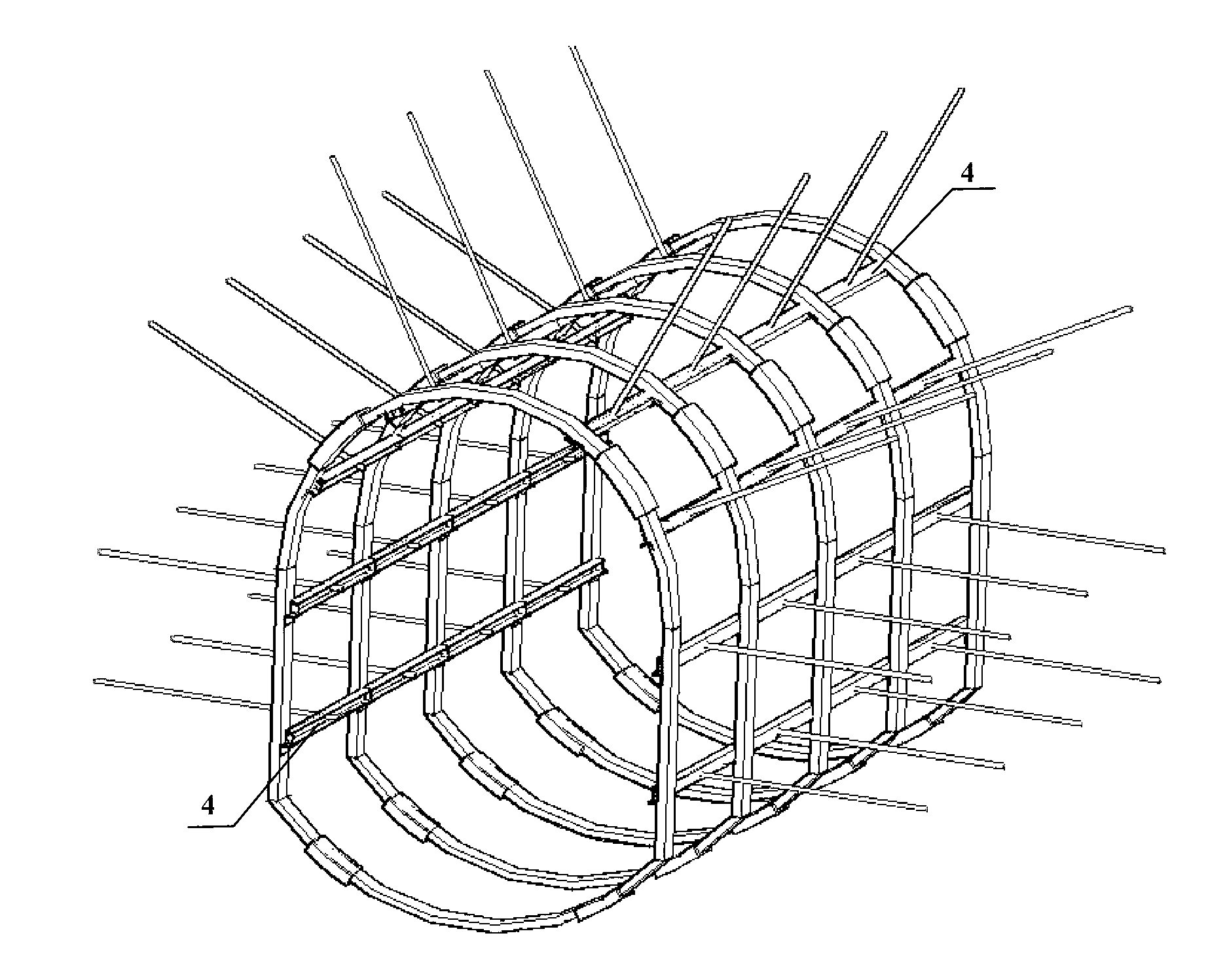 High-strength three-dimensional support system of yielding type restriction concrete lagging jack