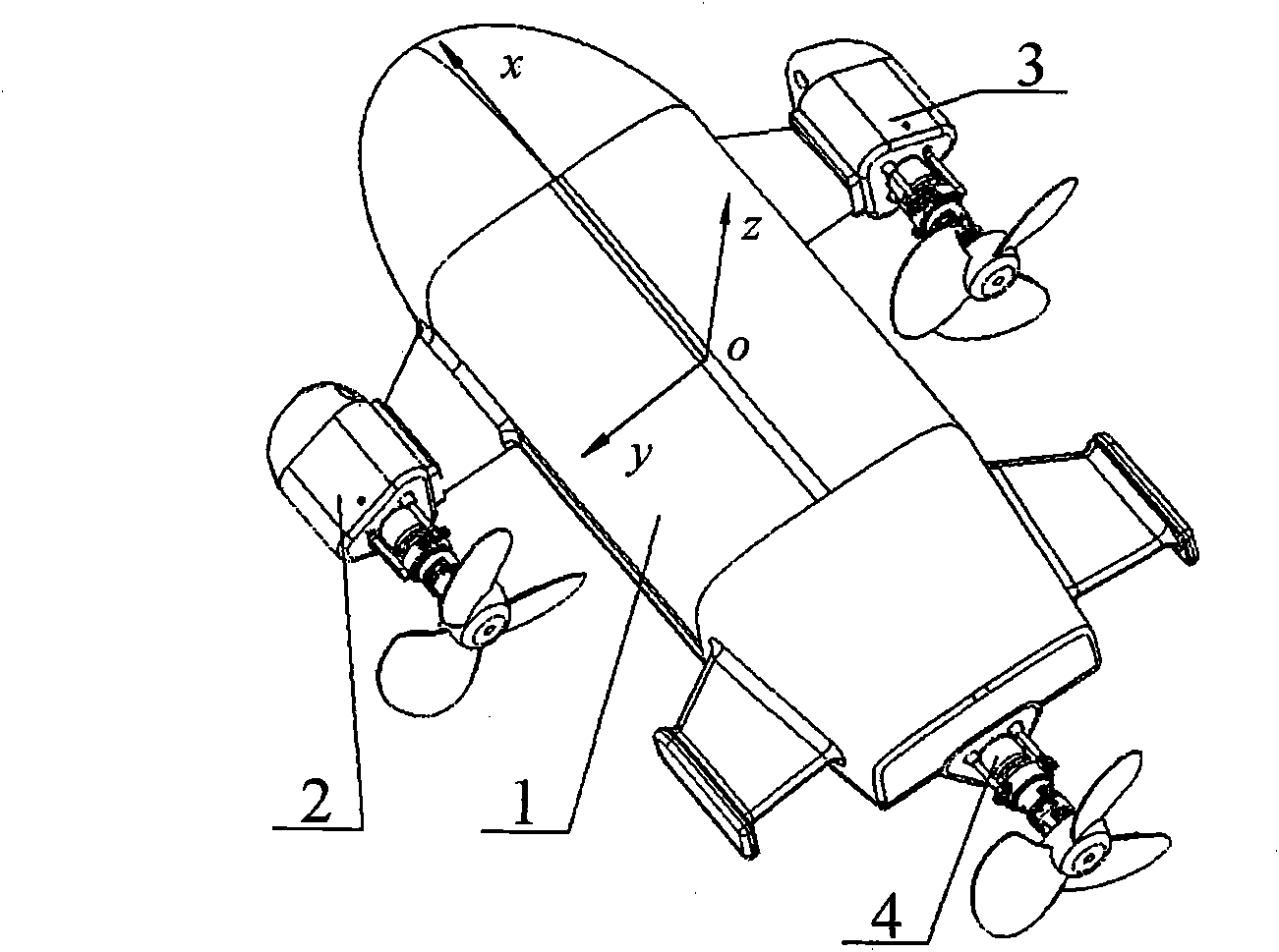 Active vector thrusting method of three screw propellers