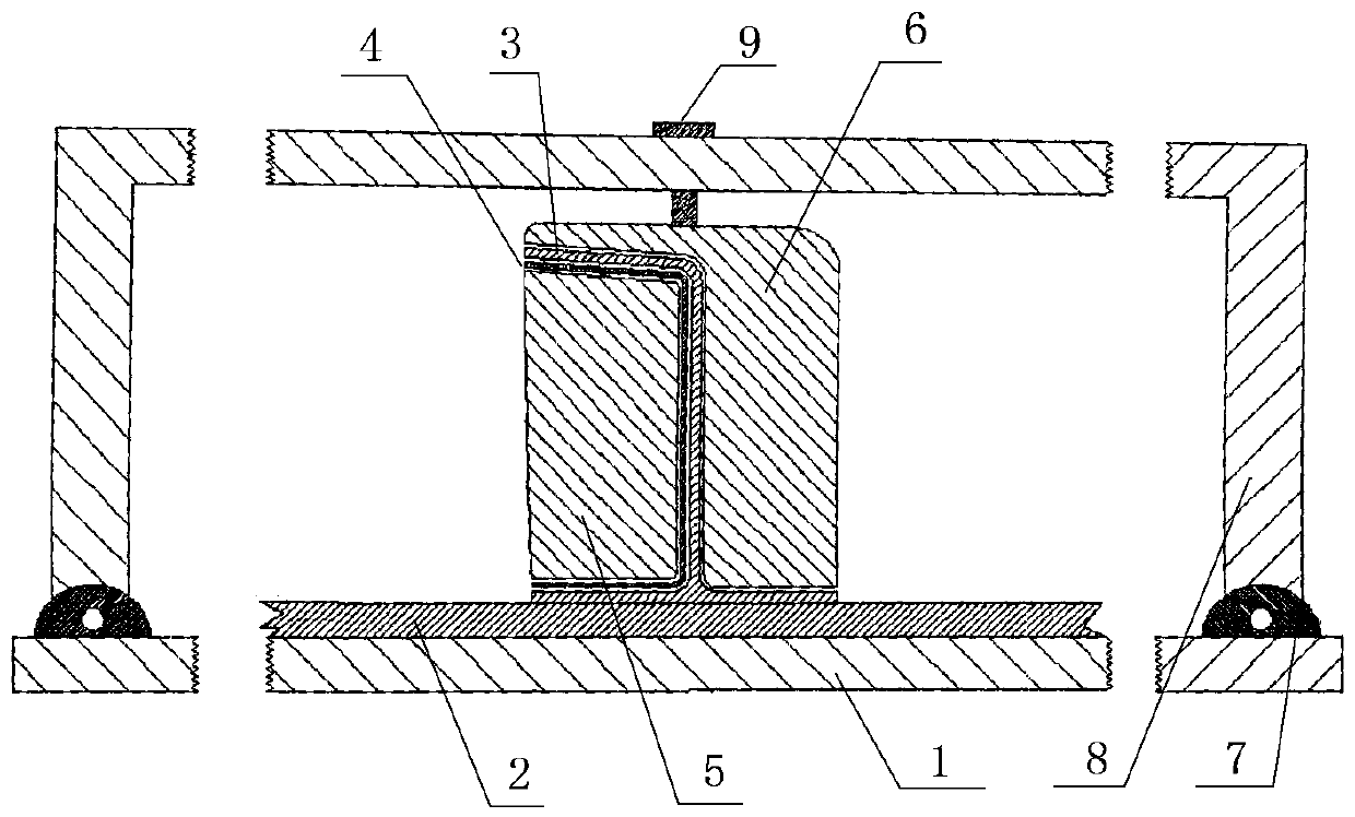 Composite material j-shaped vertical wall positioning overall forming tooling and forming method