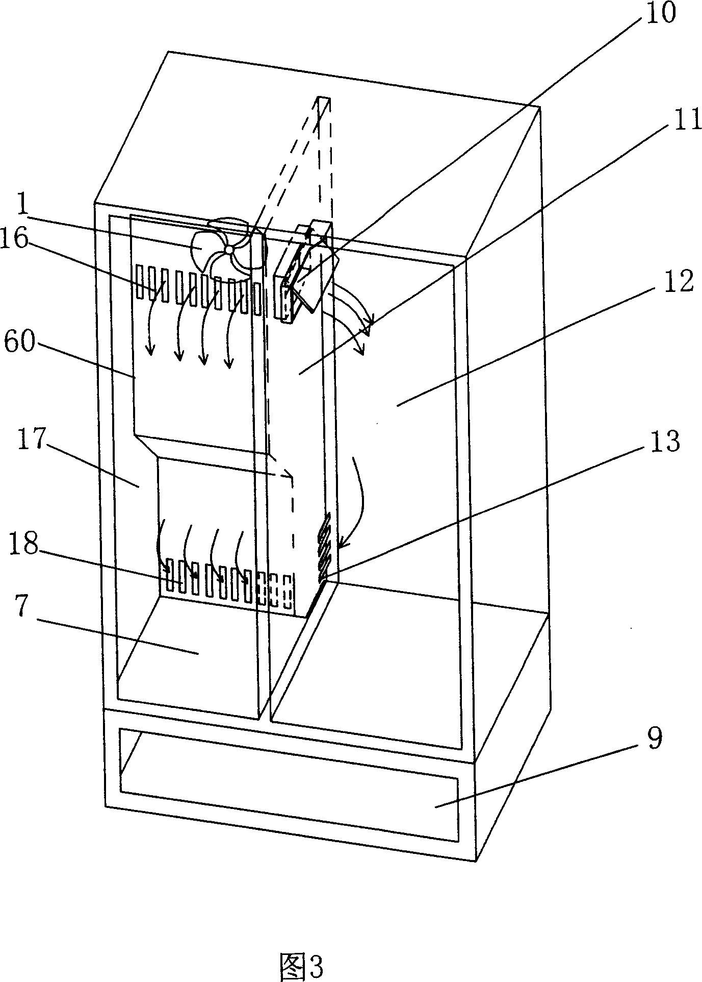 Circulated air channel of three-door refrigerator