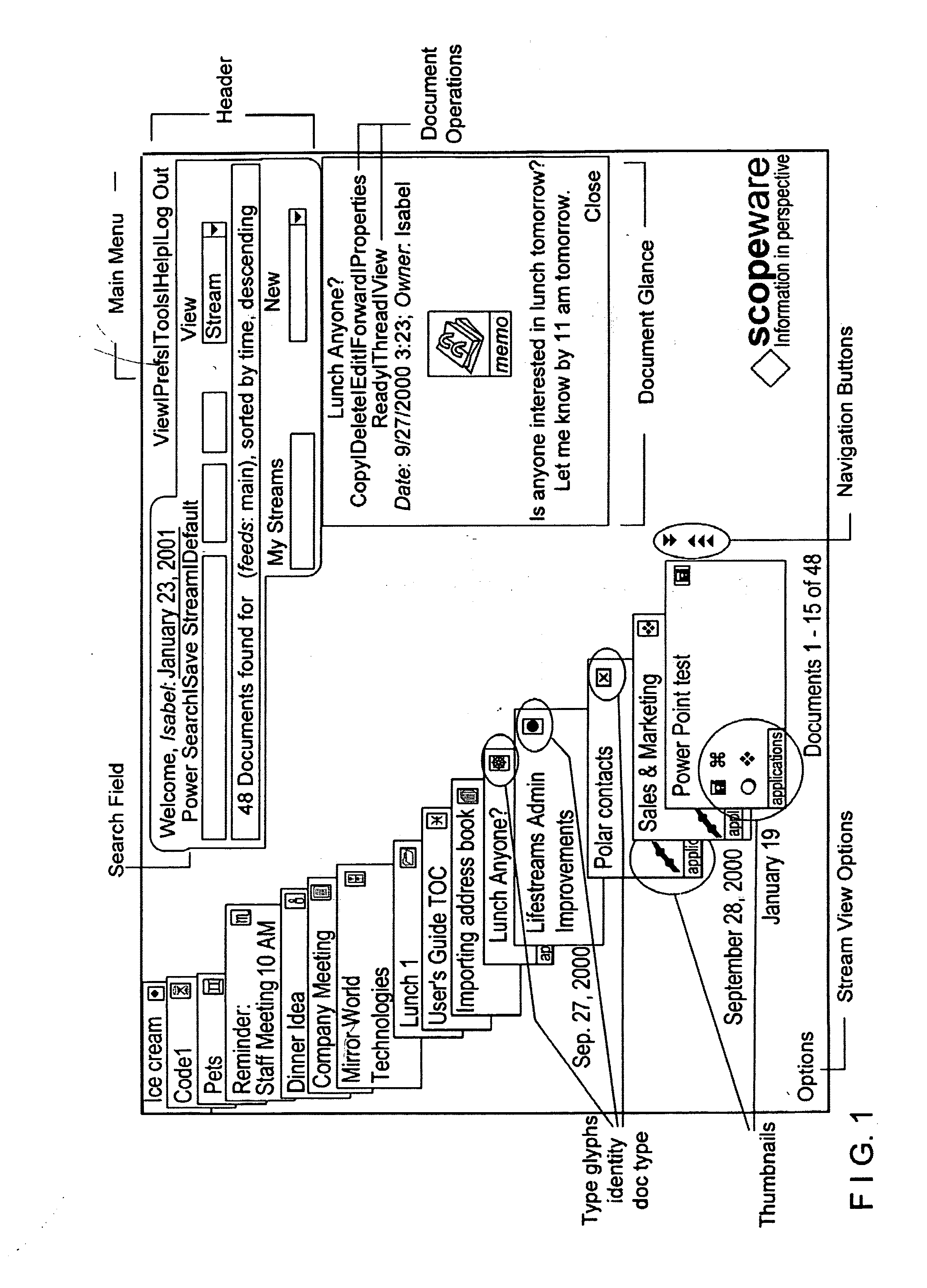 Desktop, stream-based, information management system