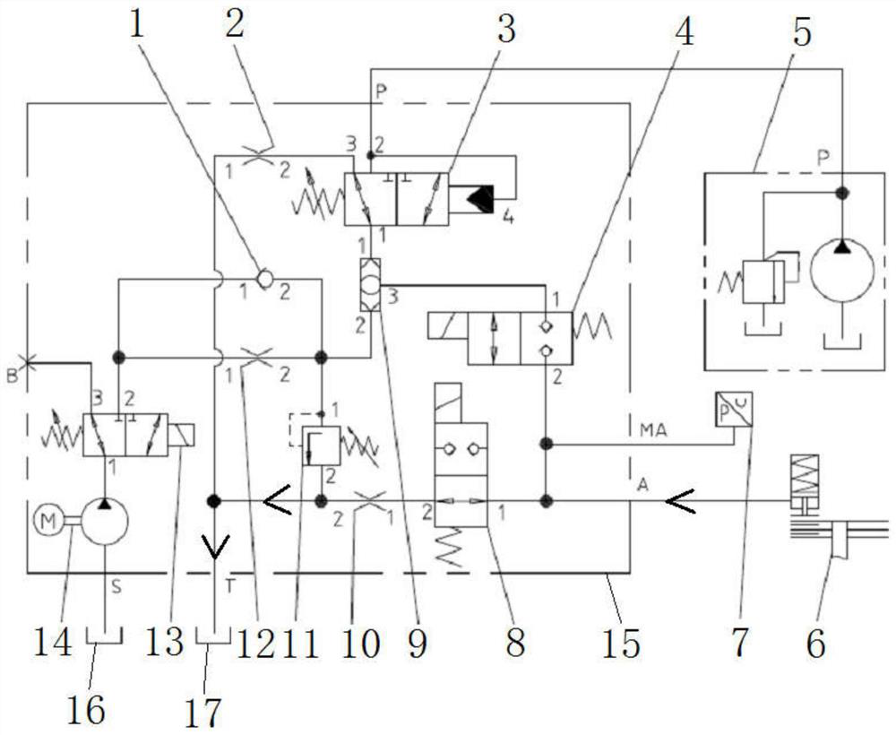 Hydraulic parking and emergency trailer control device and wheeled engineering vehicle