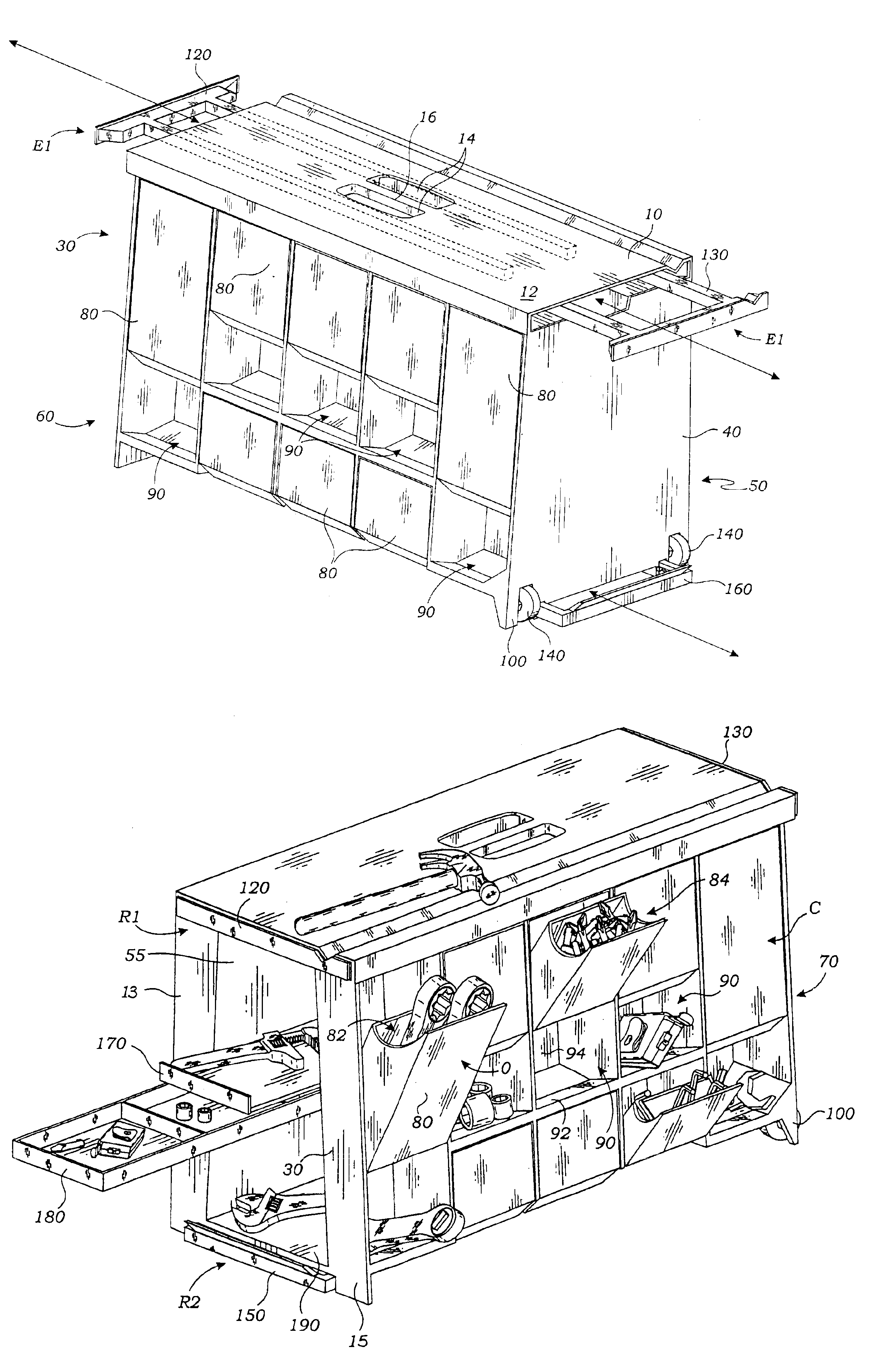 Portable combination toolbox, workbench, and dispensing crib