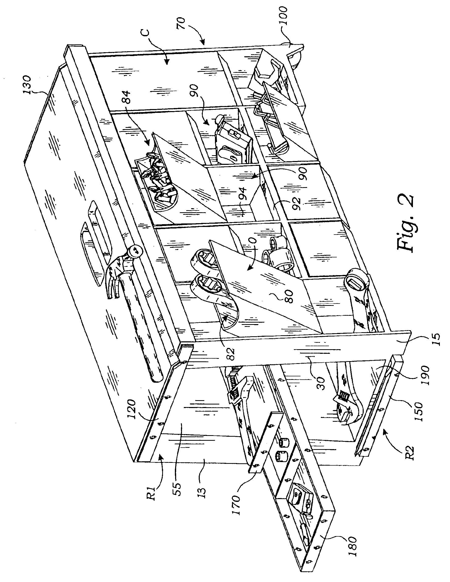 Portable combination toolbox, workbench, and dispensing crib