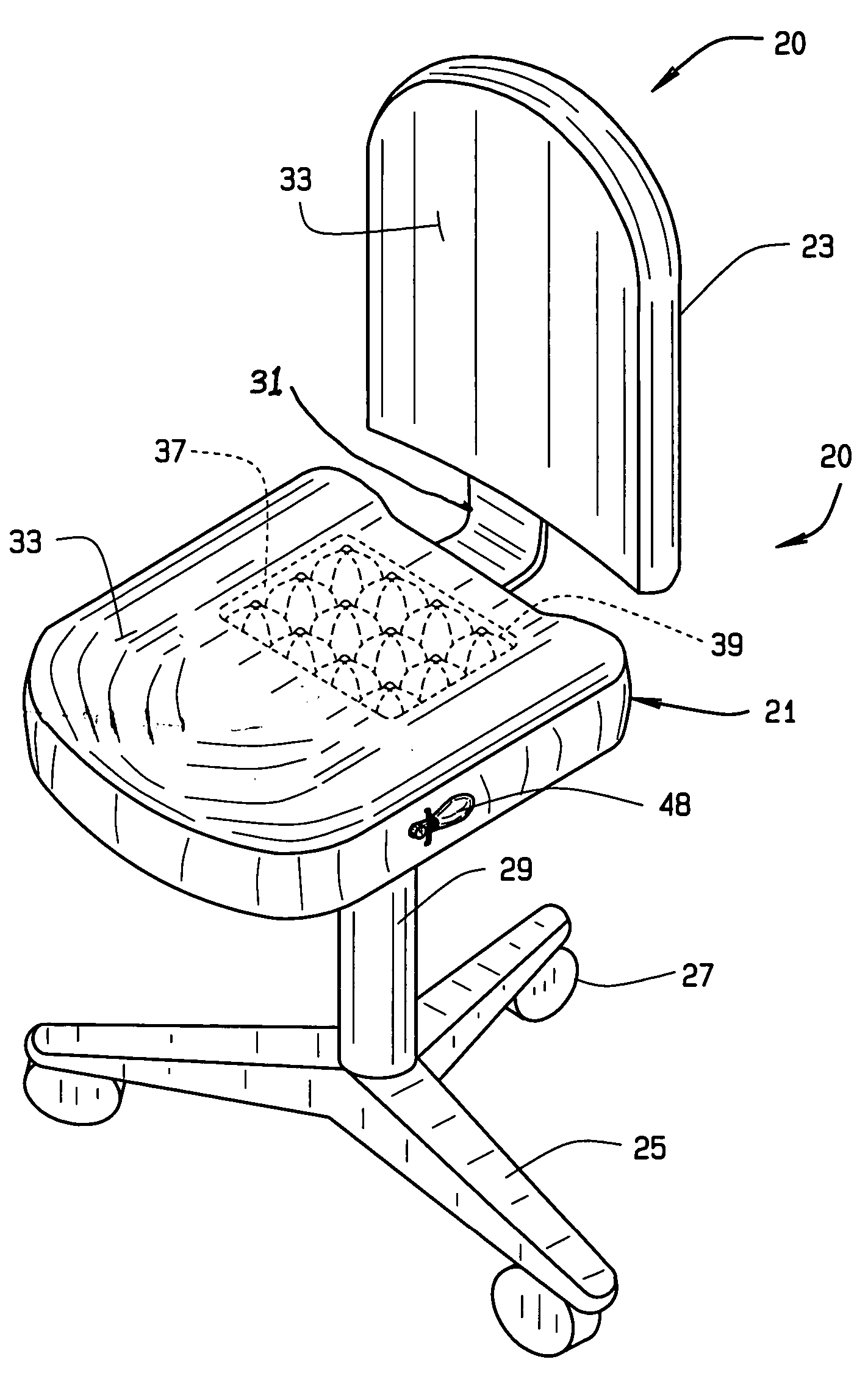 Office chair with inflatable cellular insert