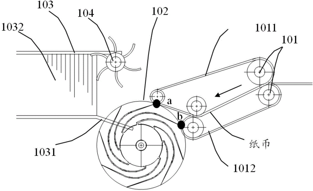 Impeller type paper money temporary storage mechanism, paper money processing device and automatic teller machine