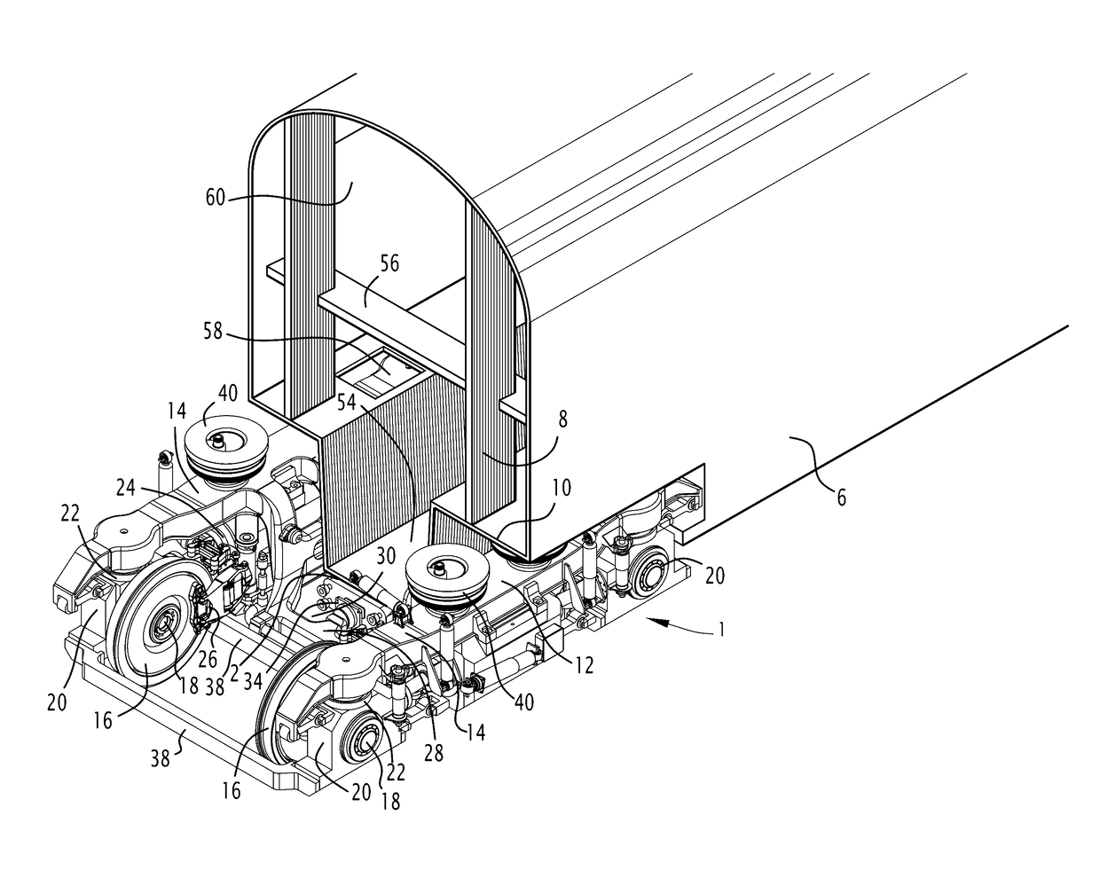 Bogie for full double deck emu