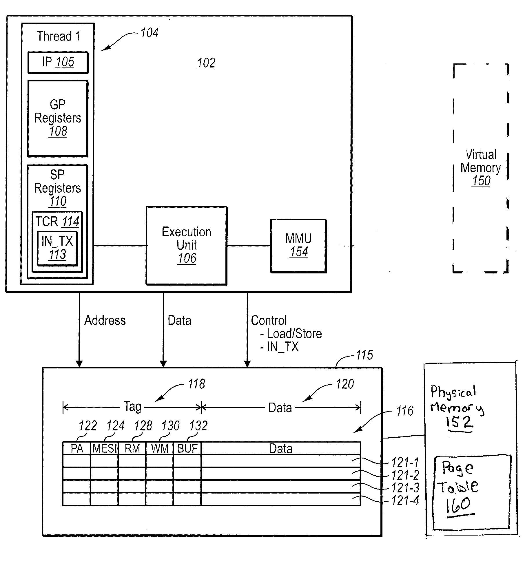 Operating system virtual memory management for hardware transactional memory