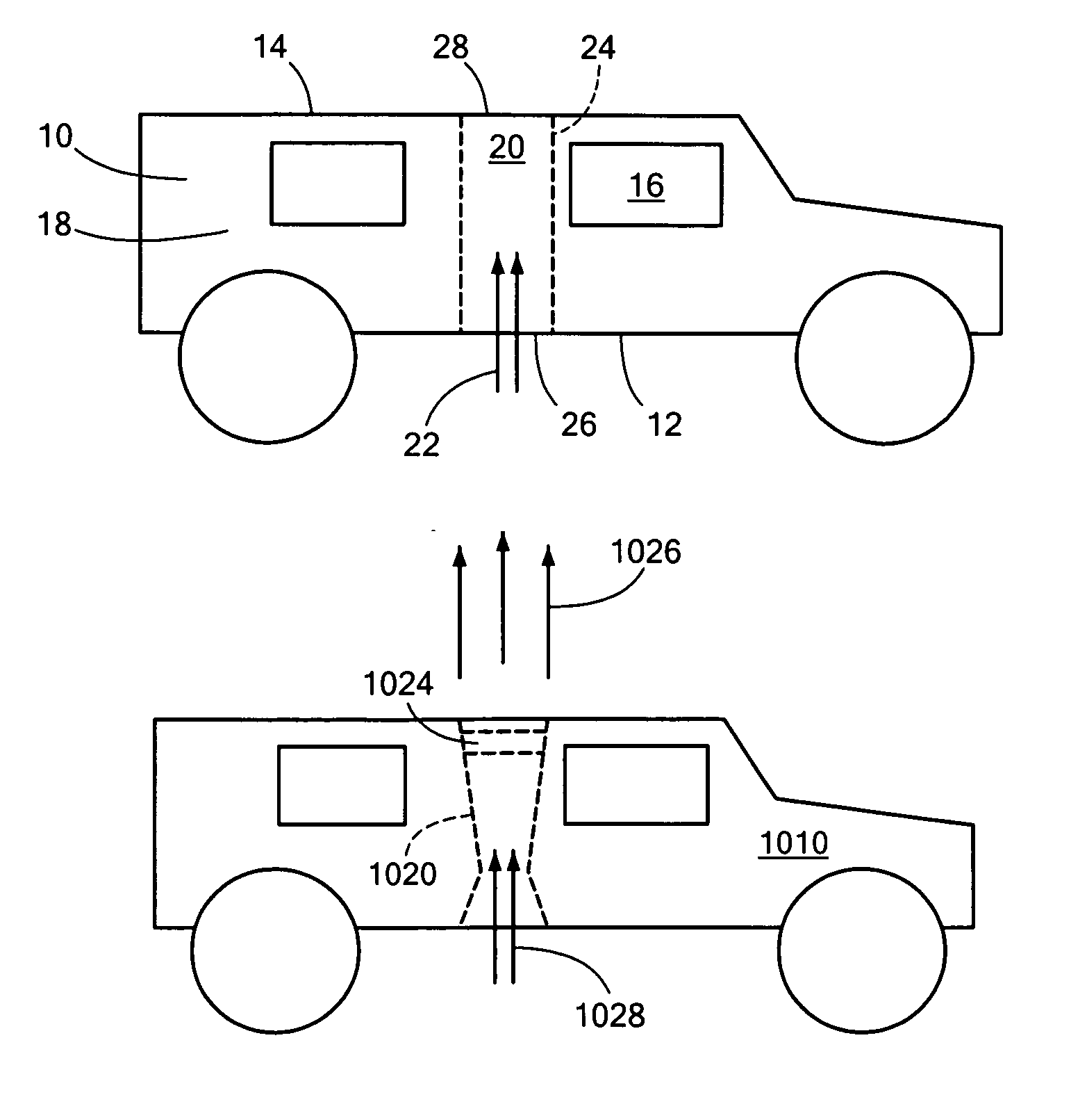 Vehicle with structural vent channels for blast energy and debris dissipation