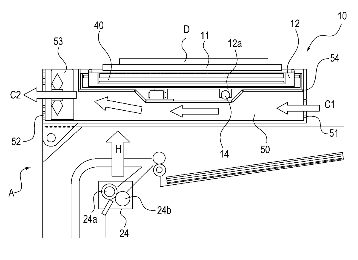 Image forming apparatus with printer unit and air-cooled reader unit