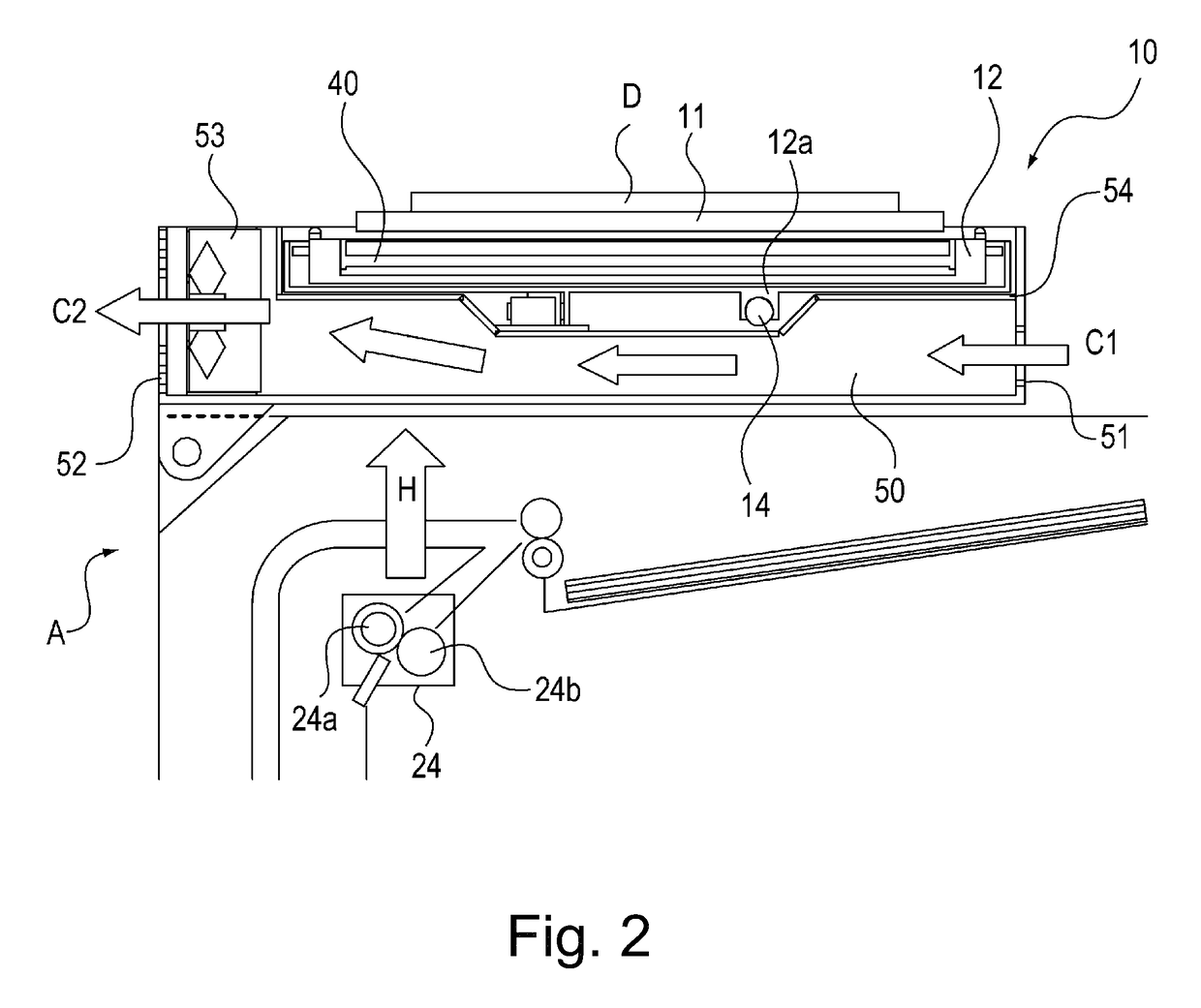 Image forming apparatus with printer unit and air-cooled reader unit