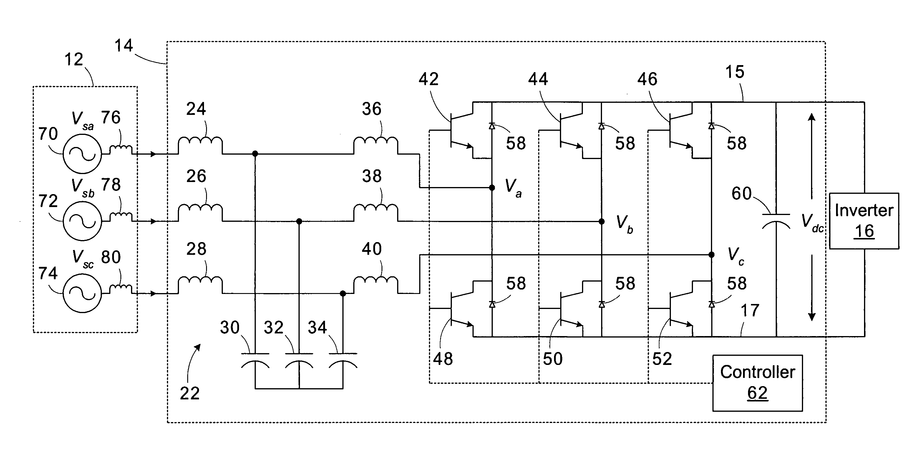 Pulse width modulation (PWM) rectifier with variable switching frequency