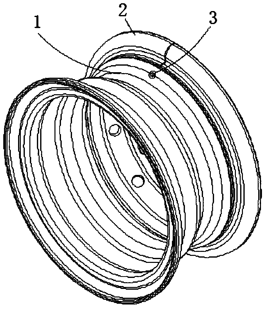 High-rim section steel tubeless vehicle wheel without sealing ring and weld joint