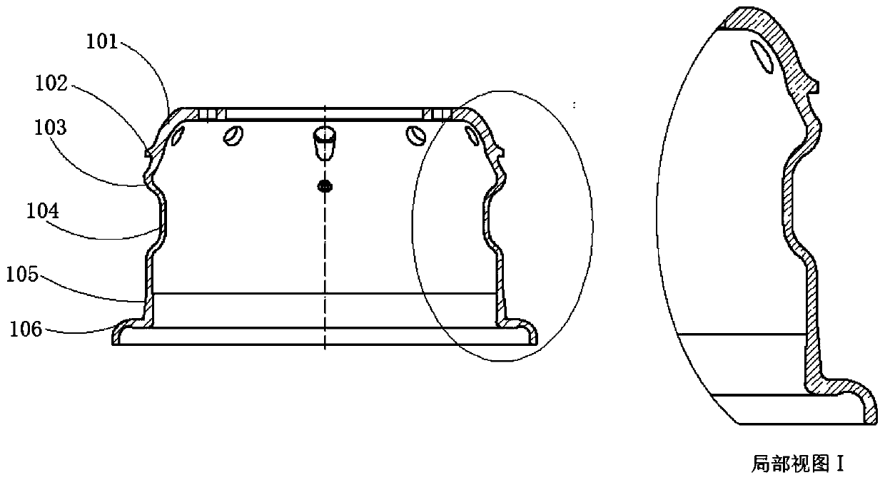 High-rim section steel tubeless vehicle wheel without sealing ring and weld joint