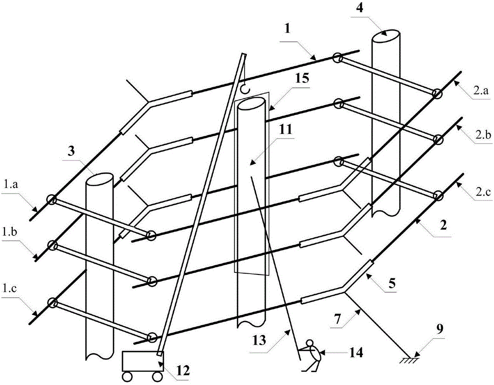 Live pole erecting method for 10 kV common-tower double-circuit and vertically arranged power distribution line