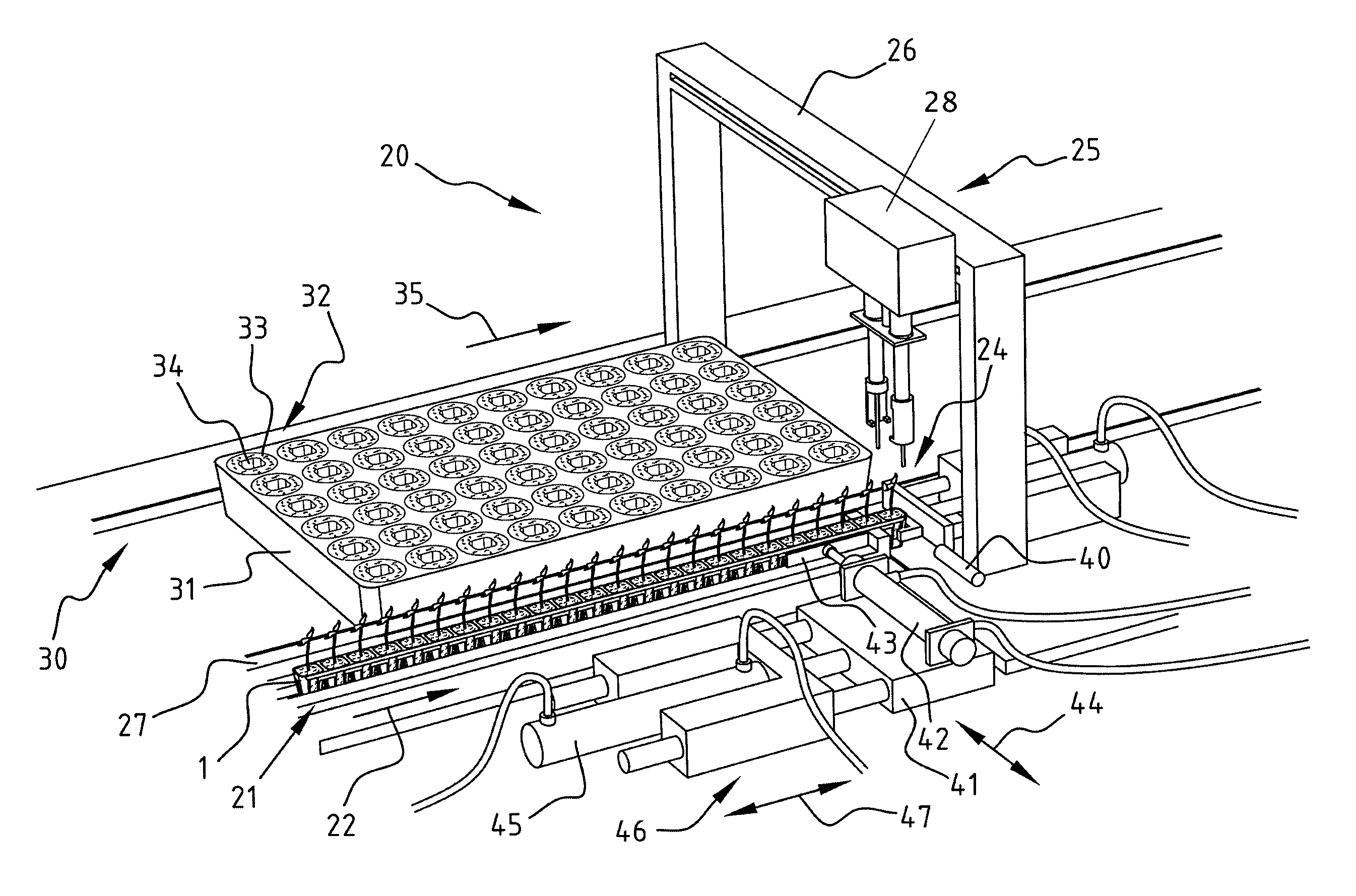 System and method for transferring and singularizing plant material in a container, container for plant material, use of a container for plant material