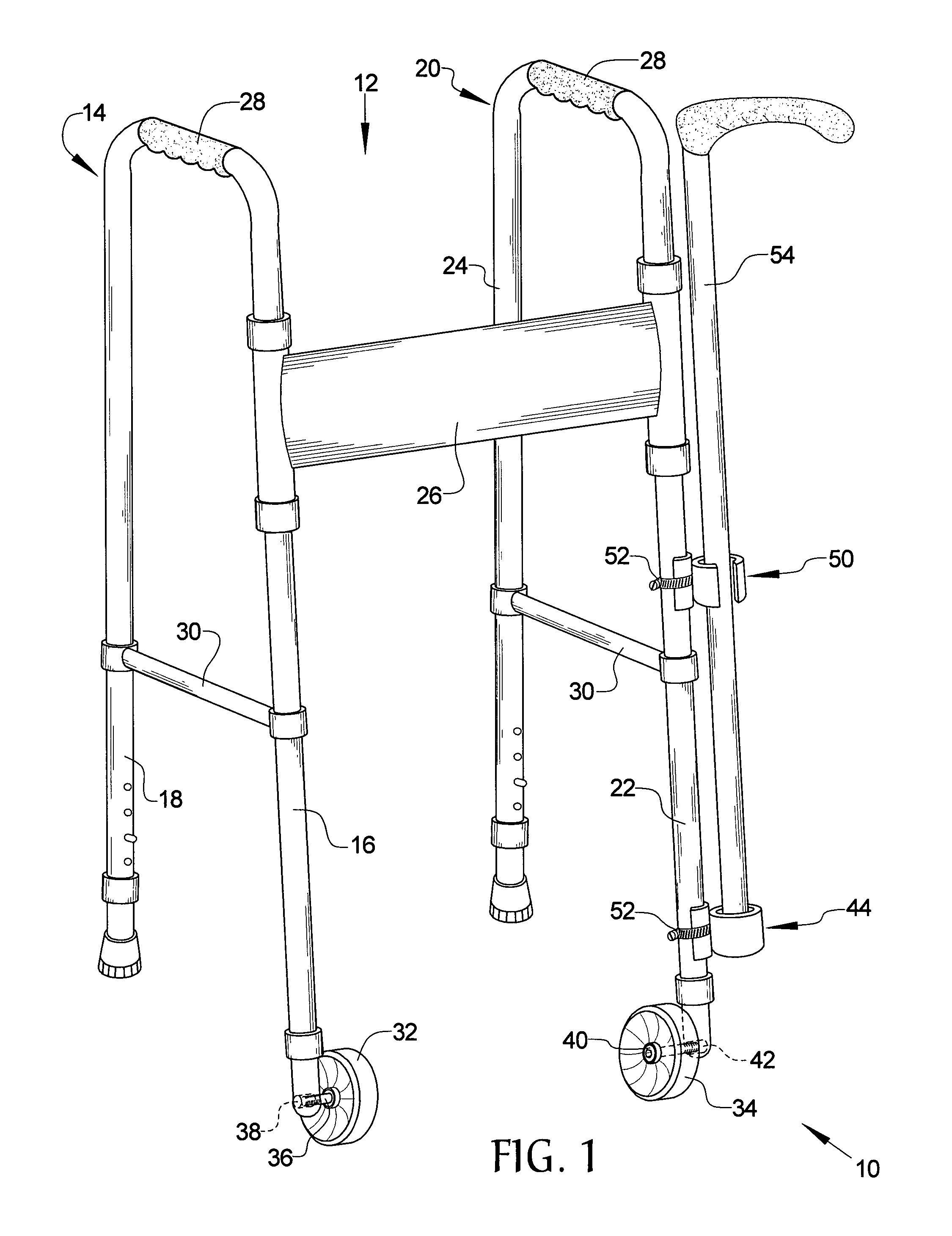 Walker with cane holder and non-catch castors