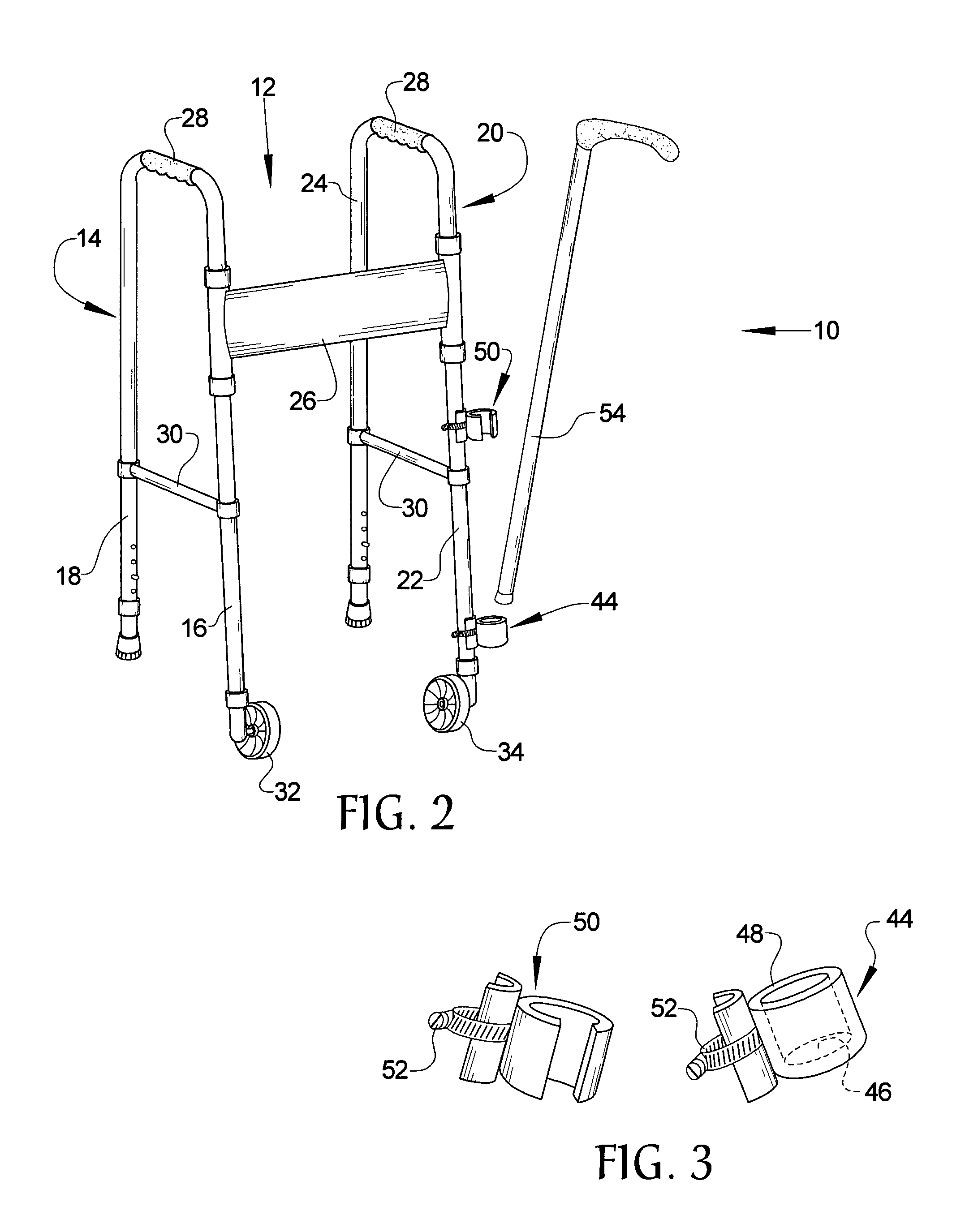 Walker with cane holder and non-catch castors