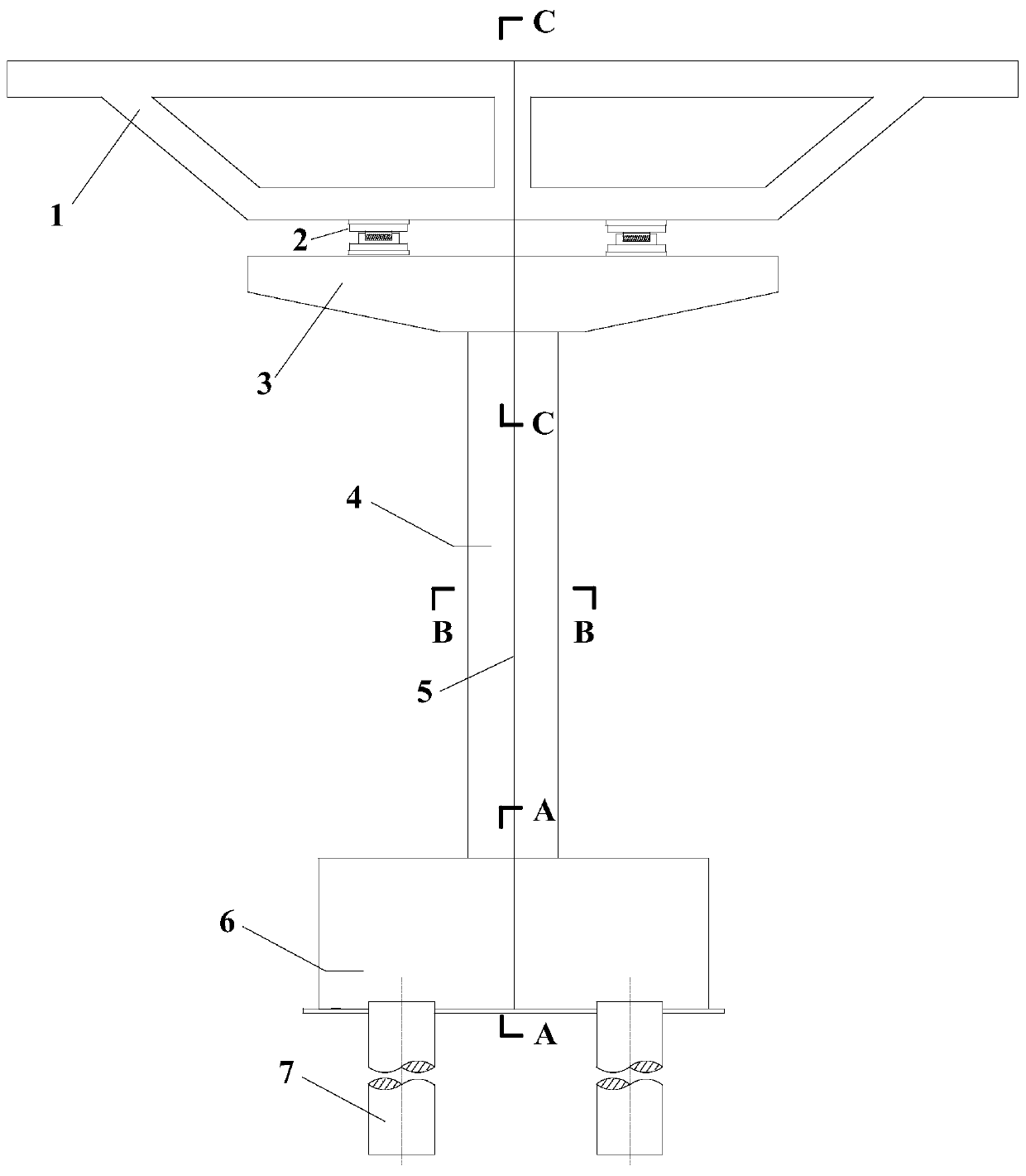 Energy-dissipating self-resetting double-layer rectangular hollow concrete filled steel tube concrete swinging pier structure system