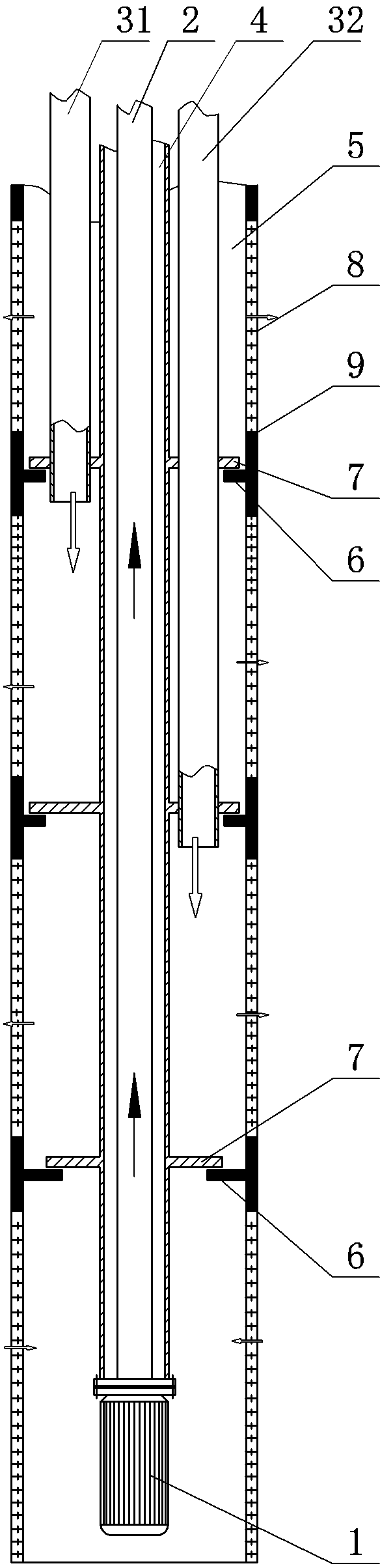 Flat plate type seal structure of water outlet and return device in same well for water source heat pump central air conditioner