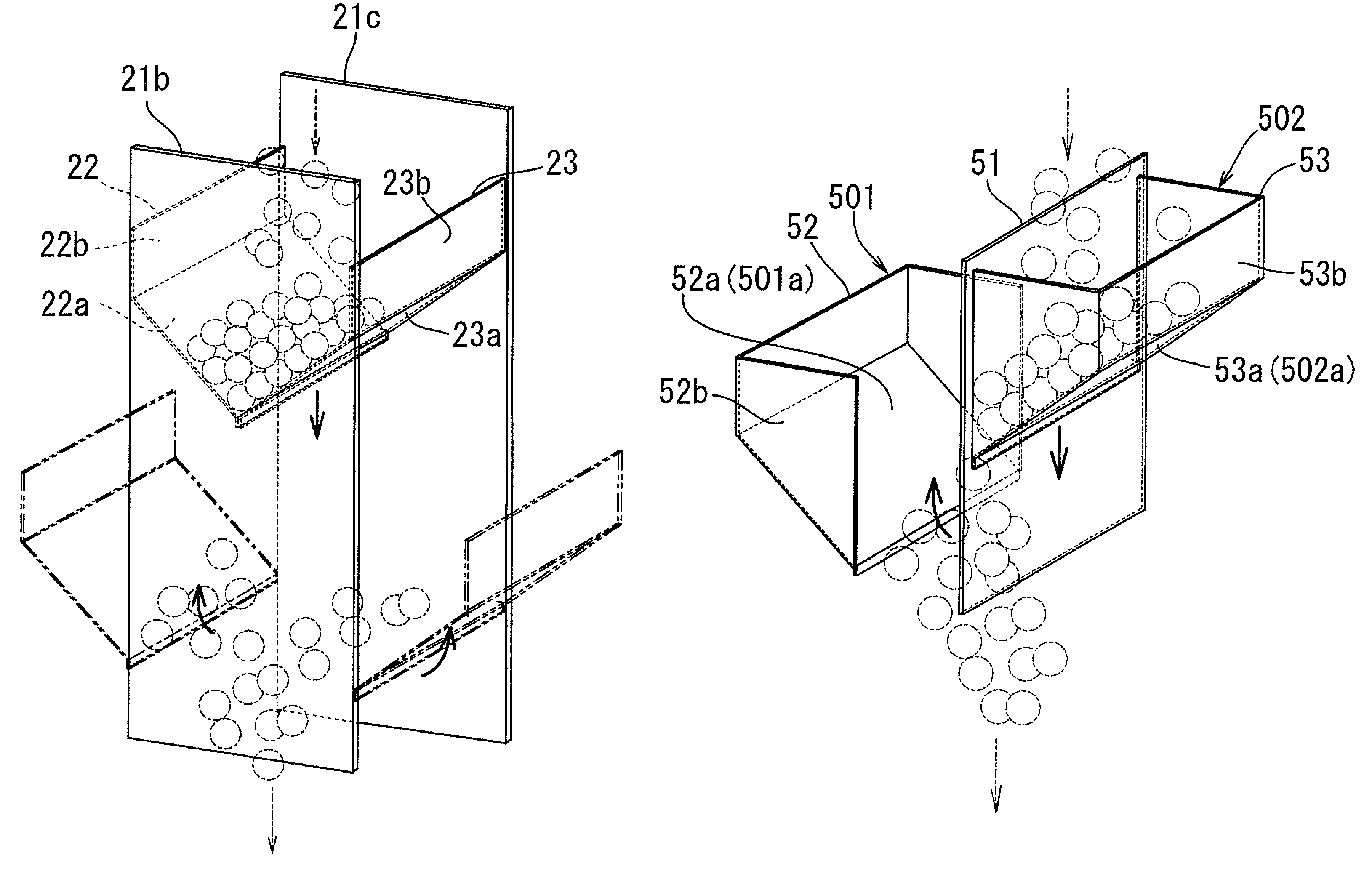 Article transfer device, and packaging device and weighing device equipped therewith