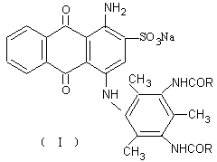 Production method of acidic blue dye containing active groups