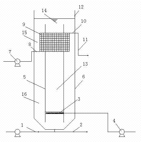 Integrated rainwater or architectural intermediate water treatment device utilizing air-lift internal loop biological enhancement bentonite dynamic membrane