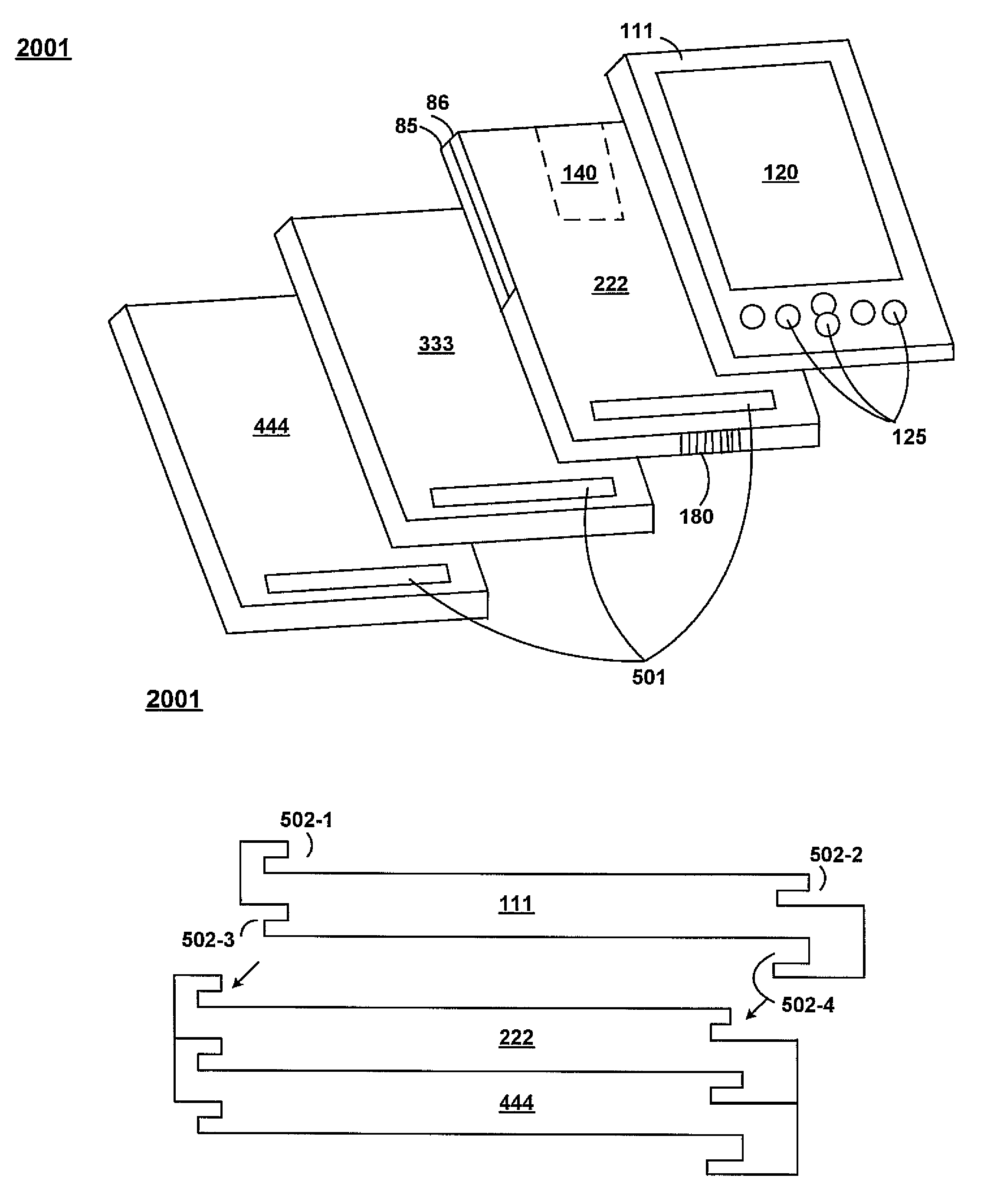 Successively layered modular construction for a portable computer system