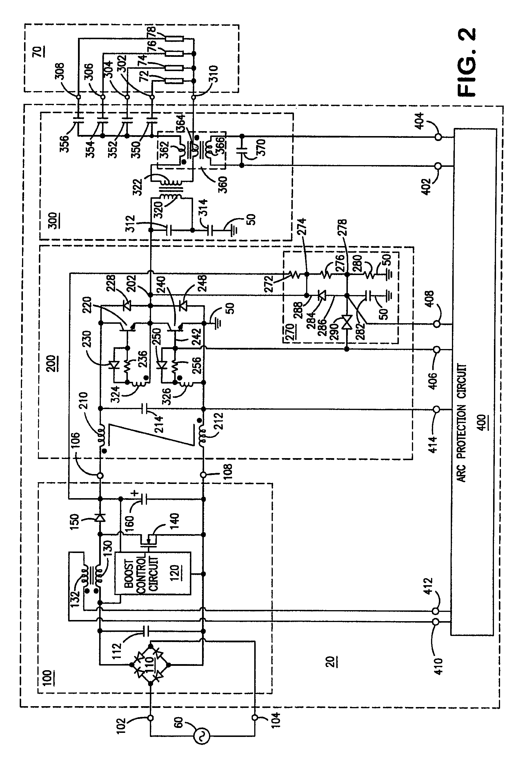 Ballast with arc protection circuit