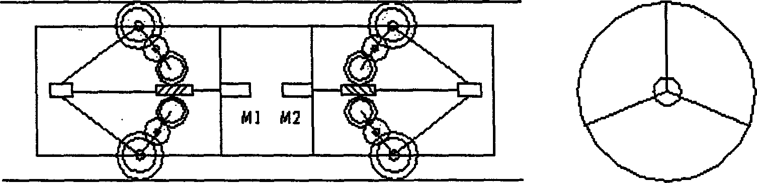 Single motor single driving straight wheel type small pipeline robot moving mechanism