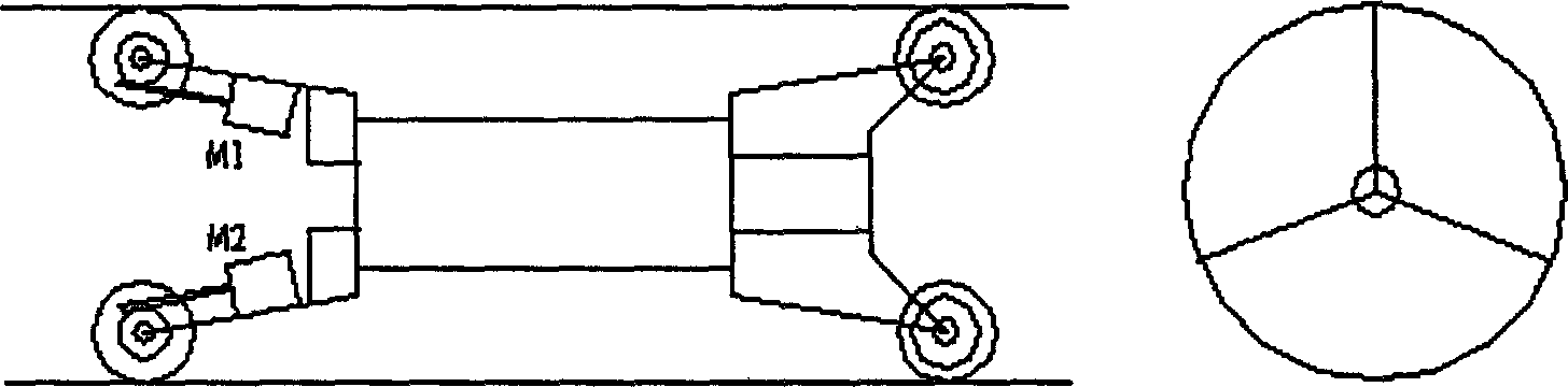 Single motor single driving straight wheel type small pipeline robot moving mechanism