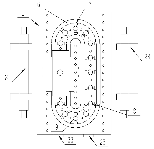 A flower pot bearing device with rotating water spray cleaning and water collection function