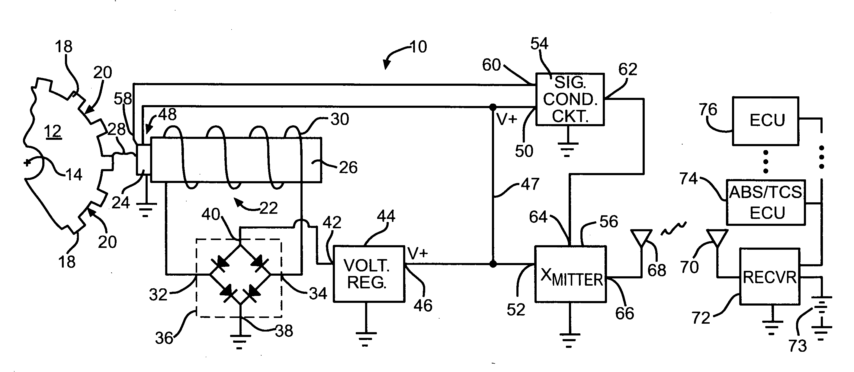 Wireless active wheel speed sensor