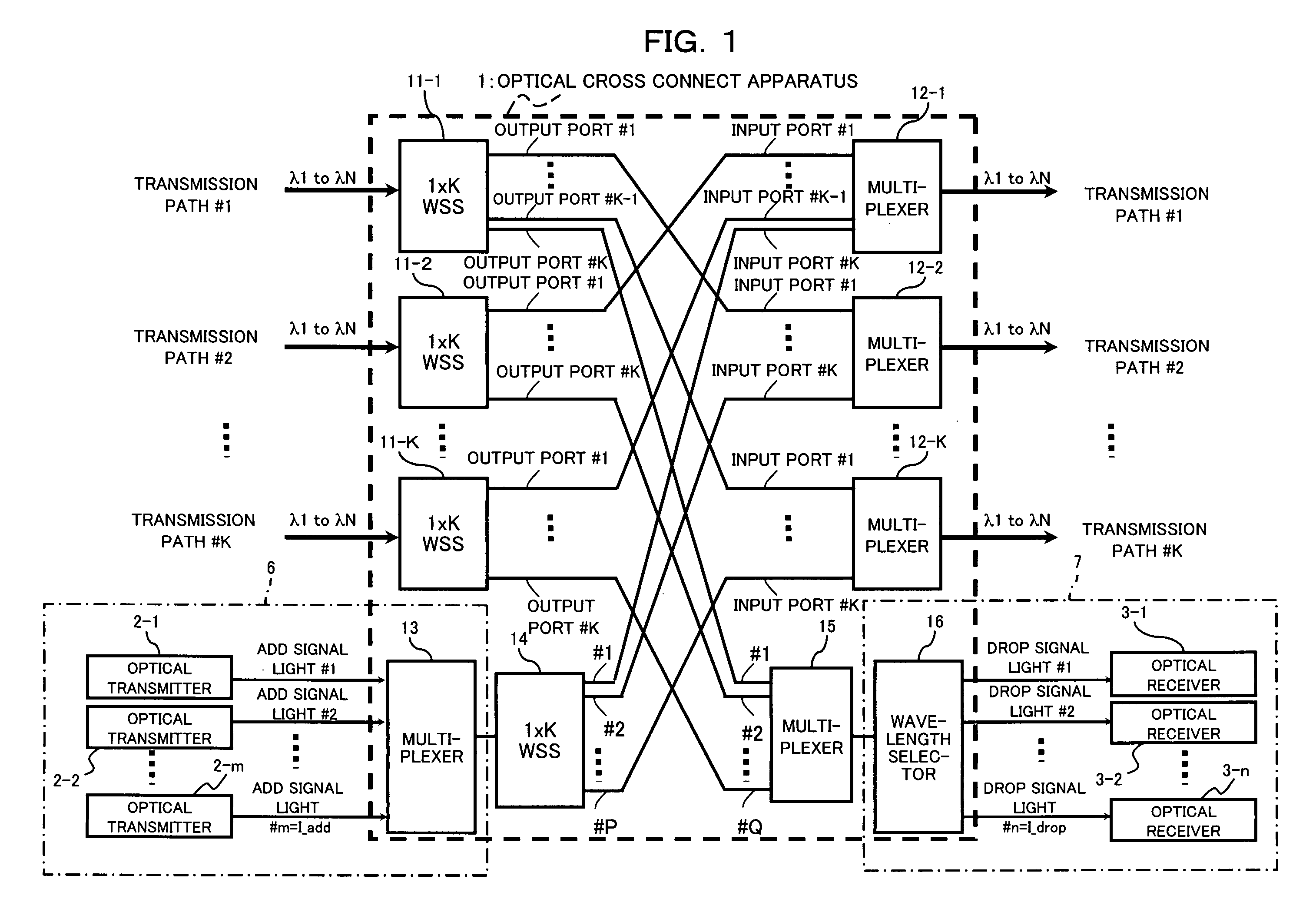 Optical transmitting apparatus, method of increasing the number of paths of the apparatus, and optical switch module for increasing the number of paths of the apparatus