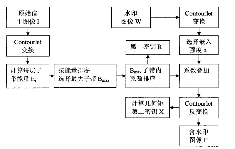 Contourlet transform based digital image watermarking method resisting geometrical attack