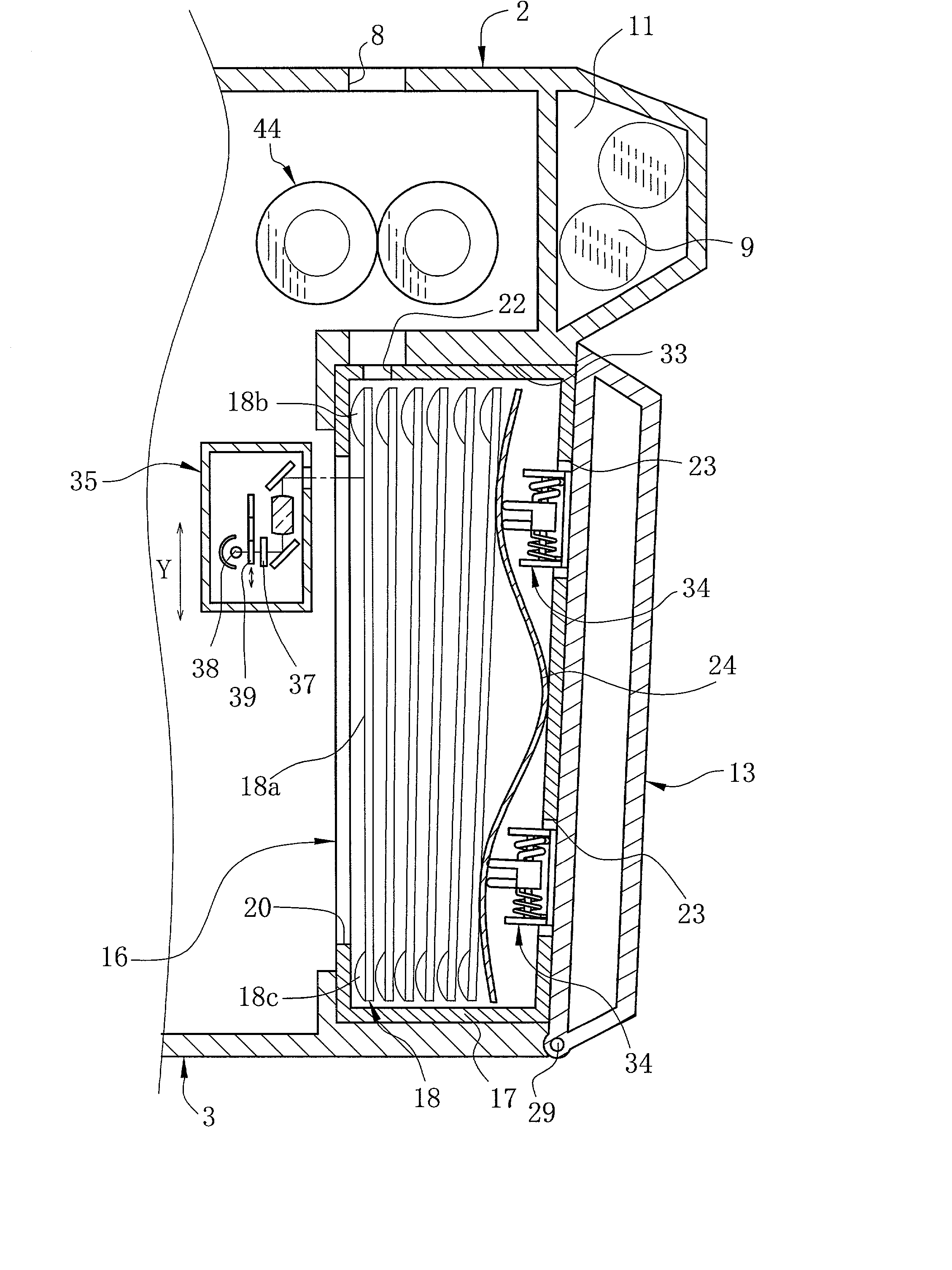 Film pressing device for instant photographic type image recording apparatus