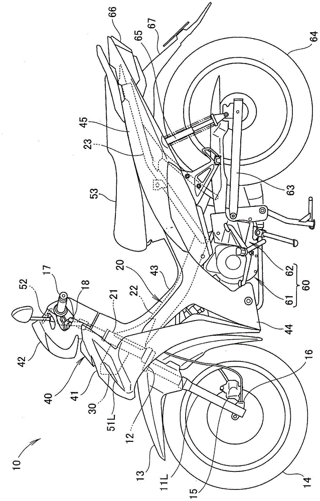 Structure for front part of saddled vehicle