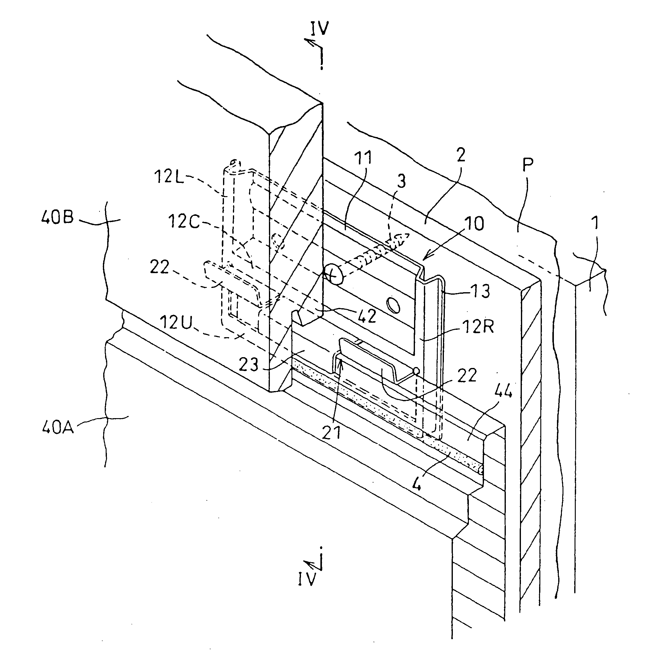 Member and structure for fastening exterior panel