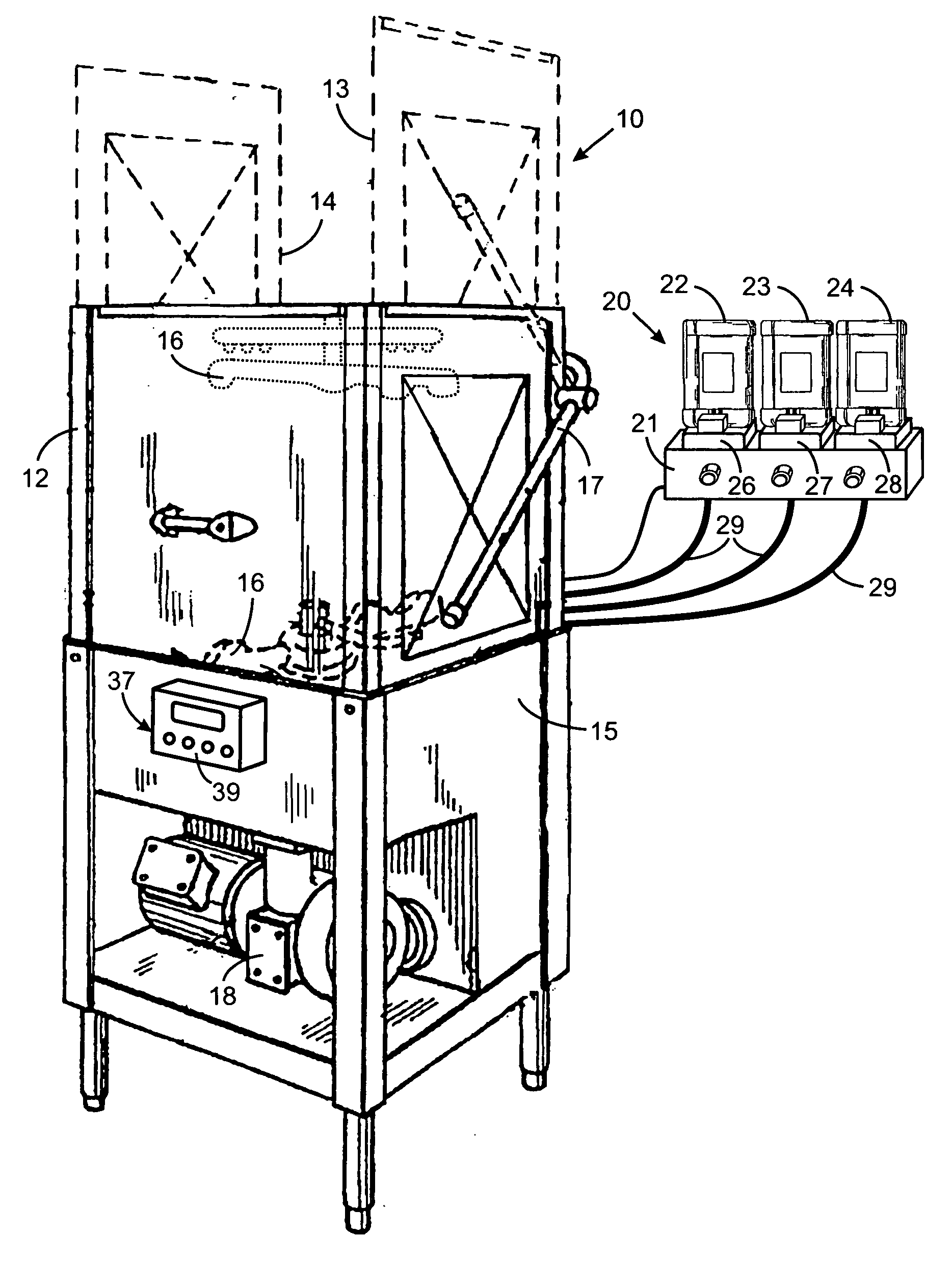 Automatically configurable chemical dosing apparatus for cleaning equipment