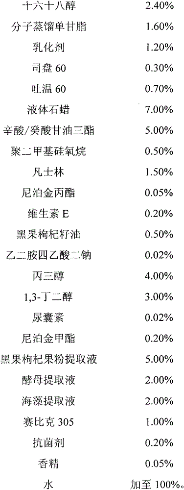 A black fruit wolfberry moisturizing whitening cream and preparation method thereof