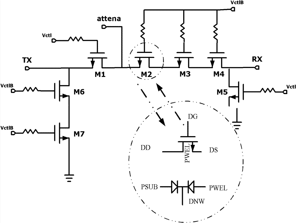 Radio frequency transceiver switching circuit