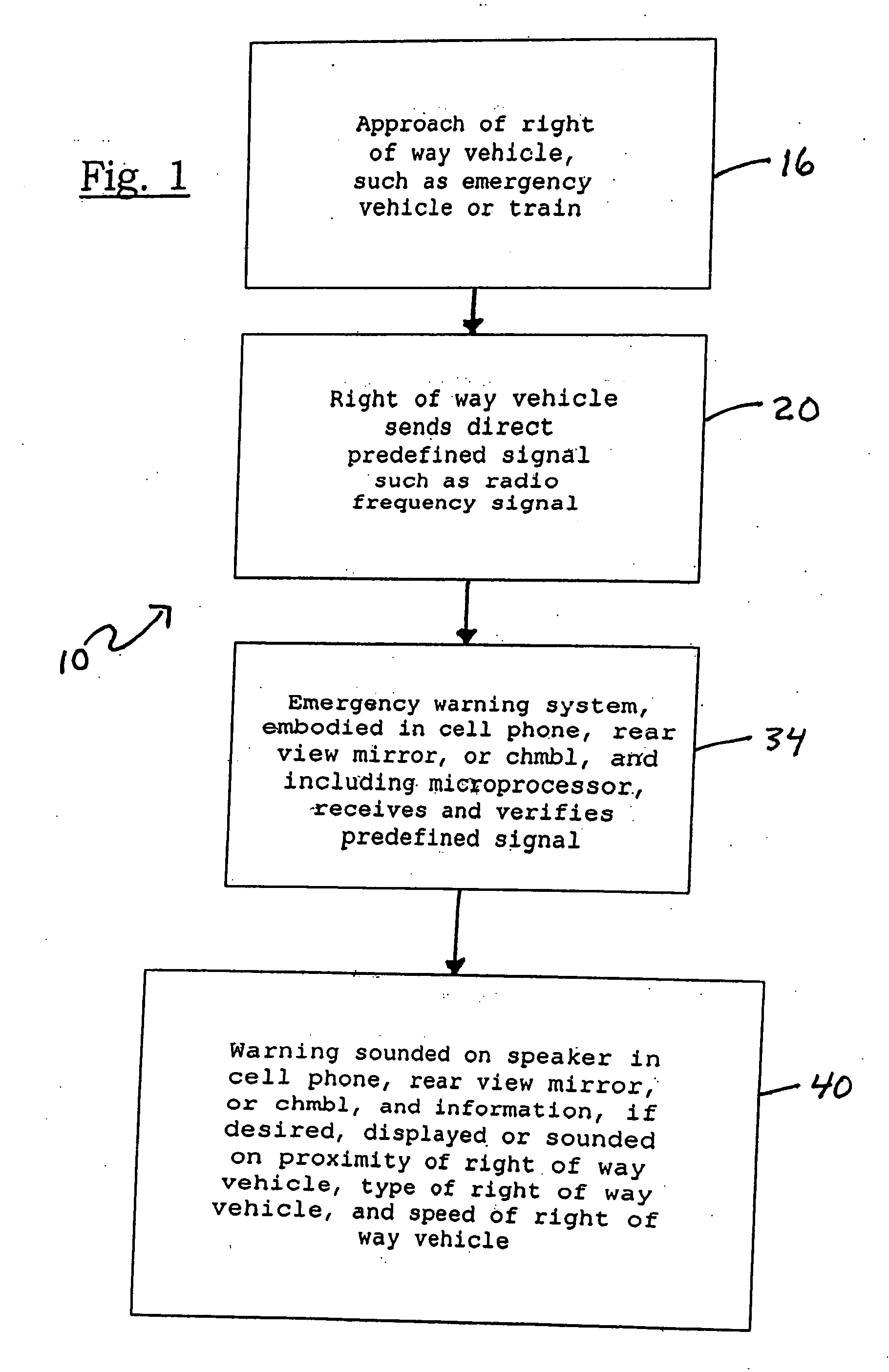 Emergency warning system for approach of right of way vehicle