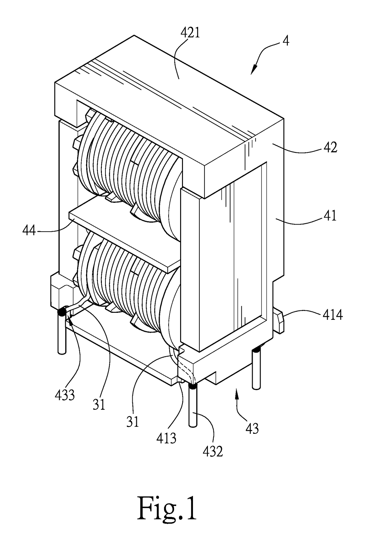 Upright composite common mode coil assembly